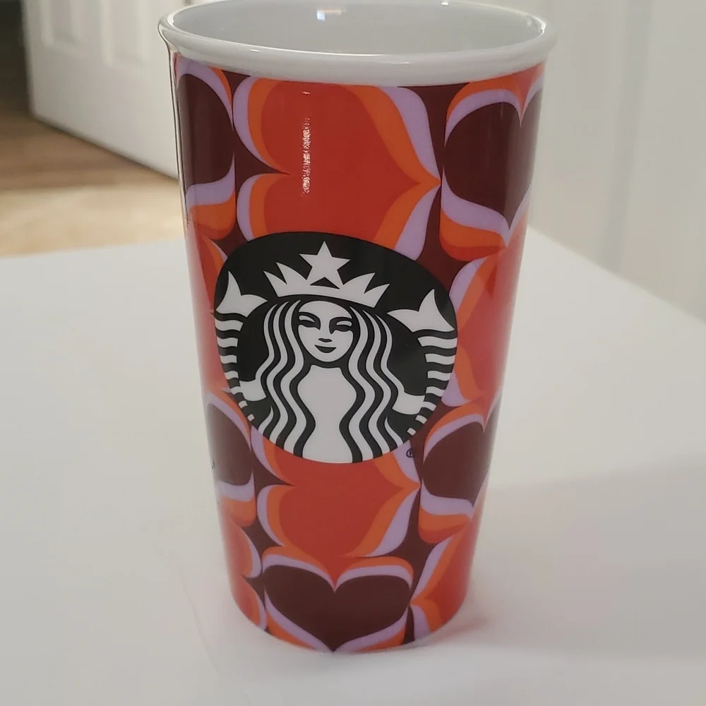 STARBUCKS 2019 VALENTINE'S HEARTS PURPLE RED CERAMIC 12 OZ TUMBLER